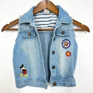 Mickey Mouse Girls Junk Food Clothing Denim‎ Jean Vest Patches Retro Size Medium